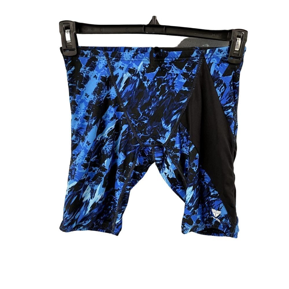 TYR Compression Swim Jammer Mens 28 Stretch Drawstring‎ Blue Black Activewear